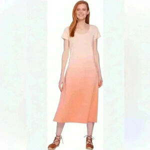 H by Halston Short Sleeve Peach Pink Dip Dye Knit Midi Dress Size 1X Petite
